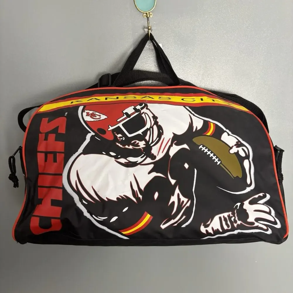 Vintage 90s KANSAS CITY CHIEFS Football Duffle Gym Bag Carry On Handle Strap NFL